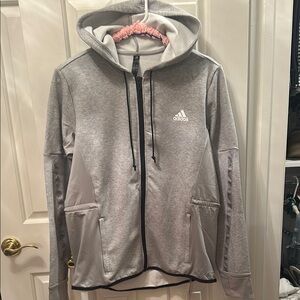 Adidas Gray Zip-Up Hoodie Jacket with Hood